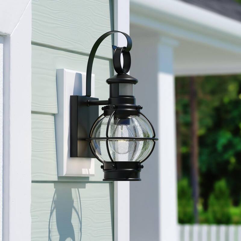 VAXCEL Chatham Negro Costero Lámpara de Pared Exterior con Sensor de Movimiento Crepuscular a Nocturno Vidrio Transparente - T0606