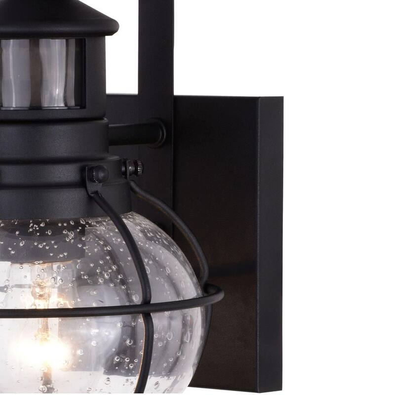 VAXCEL Chatham Negro Costero Lámpara de Pared Exterior con Sensor de Movimiento Crepuscular a Nocturno Vidrio Transparente - T0606
