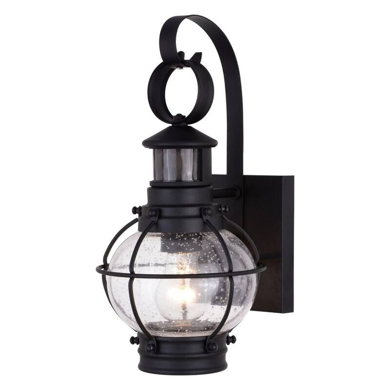 VAXCEL Chatham Negro Costero Lámpara de Pared Exterior con Sensor de Movimiento Crepuscular a Nocturno Vidrio Transparente - T0606