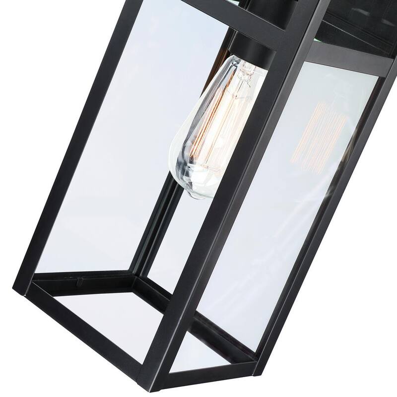 Lámpara exterior de pared Pia Ricco 1 Light Black con sensor de luz crepuscular a amanecer y base de casquillo E26 - 1Jay-12219M-PC