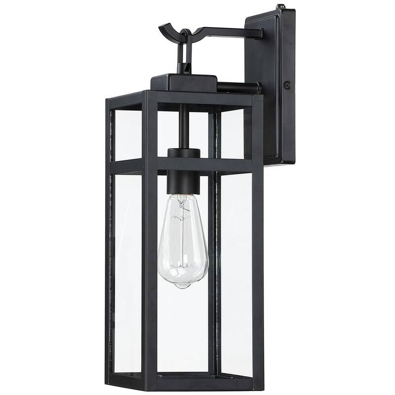 Lámpara exterior de pared Pia Ricco 1 Light Black con sensor de luz crepuscular a amanecer y base de casquillo E26 - 1Jay-12219M-PC