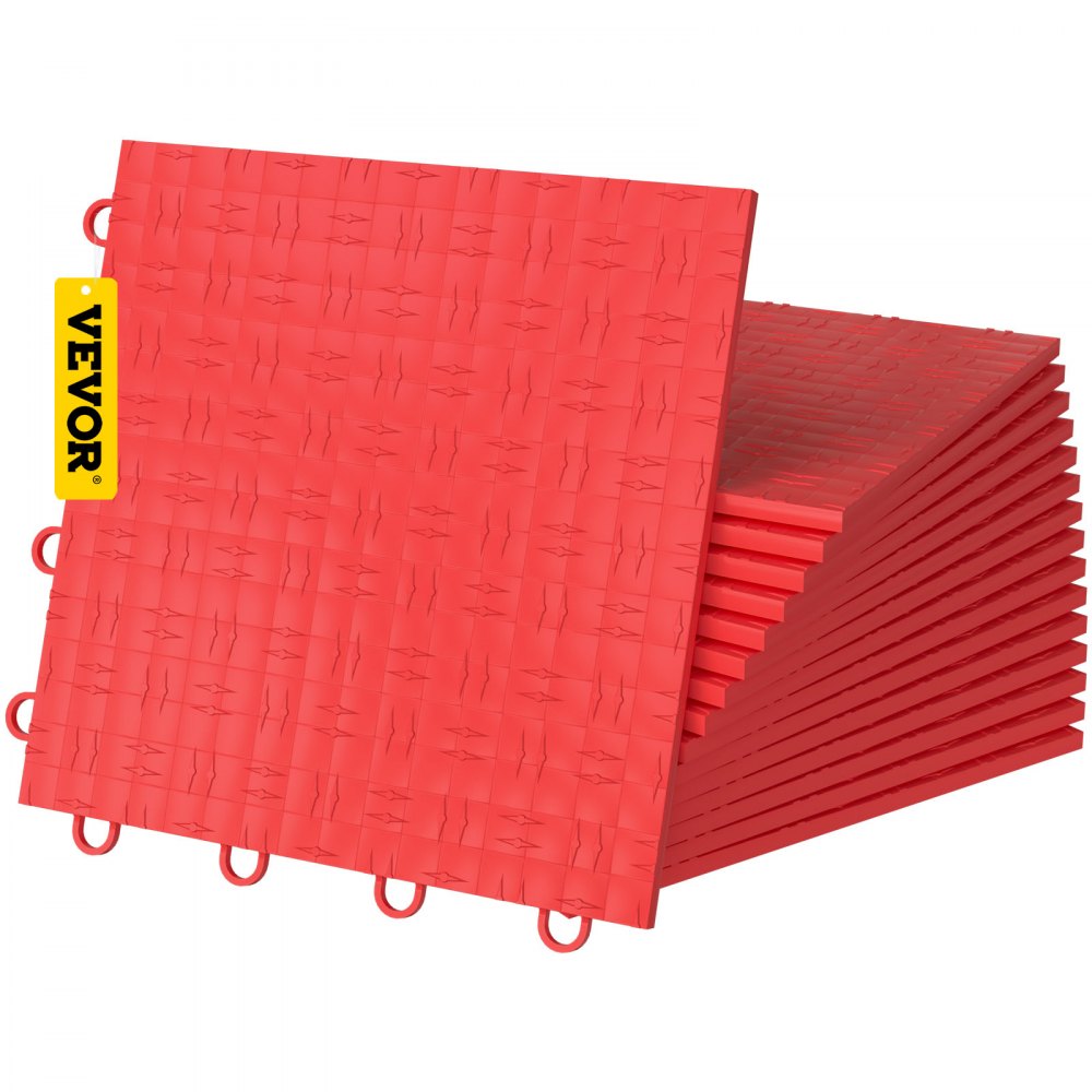 VEVOR Garage Tiles Interlocking, 12'' x 12'', 25 pcs, Red Garage Floor Covering Tiles, Non-Slip Diamond Plate Garage Flooring Tiles, Support up to 55,000 lbs for Basements, Gyms, Repair Shops - PVCDB-RD25P000001V0