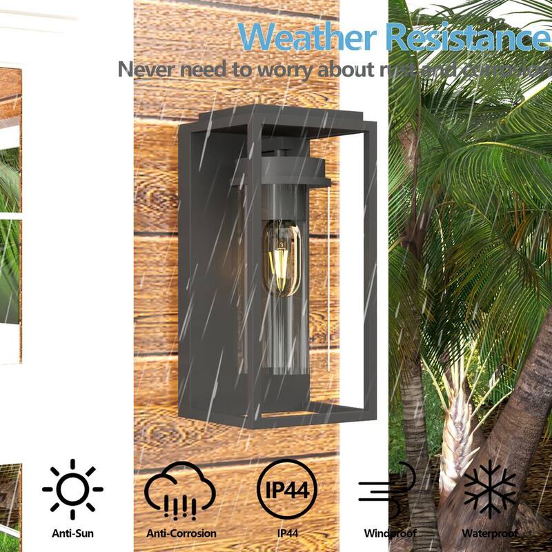 Maxax Montpelier 12.3 in. H Sand Black Anochecer al Amanecer Exterior alámbrico Rectangular Aplique de Pared sin Bombilla Incluida - MX7005-W1BK