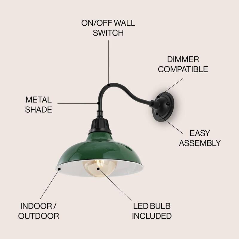 JONATHAN Y Aurora 12.25 pulgadas Verde 1-Luz Granja Industrial Interior/Exterior Hierro LED Brazo de Cuello de Ganso de Pared Exterior - JYL7613F