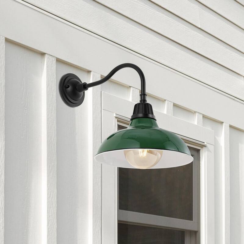 JONATHAN Y Aurora 12.25 pulgadas Verde 1-Luz Granja Industrial Interior/Exterior Hierro LED Brazo de Cuello de Ganso de Pared Exterior - JYL7613F