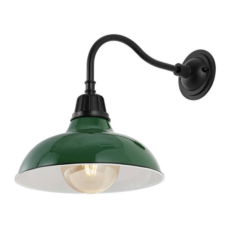 JONATHAN Y Aurora 12.25 pulgadas Verde 1-Luz Granja Industrial Interior/Exterior Hierro LED Brazo de Cuello de Ganso de Pared Exterior - JYL7613F