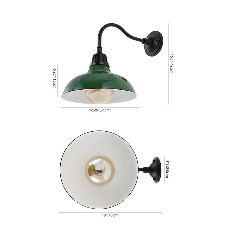 JONATHAN Y Aurora 12.25 pulgadas Verde 1-Luz Granja Industrial Interior/Exterior Hierro LED Brazo de Cuello de Ganso de Pared Exterior - JYL7613F
