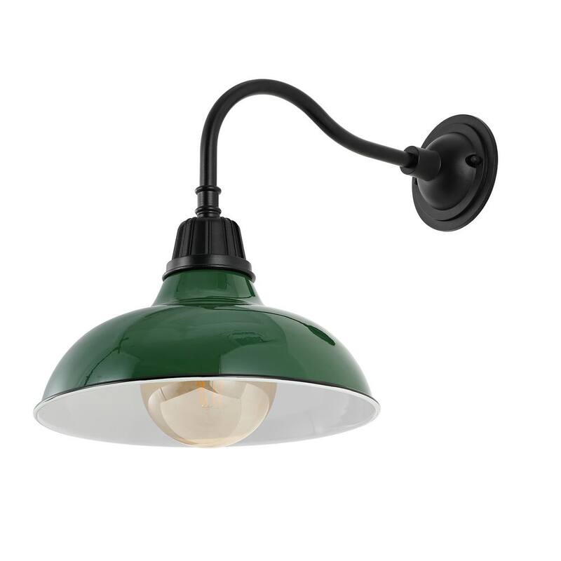 JONATHAN Y Aurora 12.25 pulgadas Verde 1-Luz Granja Industrial Interior/Exterior Hierro LED Brazo de Cuello de Ganso de Pared Exterior - JYL7613F