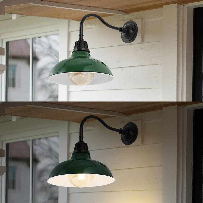 JONATHAN Y Aurora 12.25 pulgadas Verde 1-Luz Granja Industrial Interior/Exterior Hierro LED Brazo de Cuello de Ganso de Pared Exterior - JYL7613F