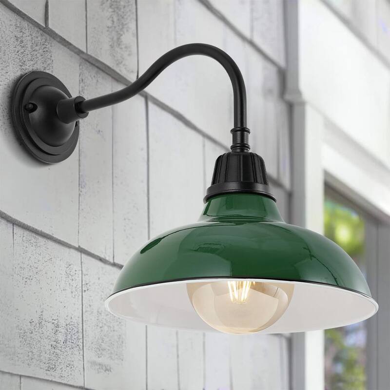 JONATHAN Y Aurora 12.25 pulgadas Verde 1-Luz Granja Industrial Interior/Exterior Hierro LED Brazo de Cuello de Ganso de Pared Exterior - JYL7613F
