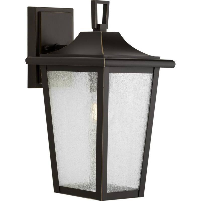 Iluminación de progreso Padgett 1 luz Bronce antiguo Aplique de pared de exterior con conexión dura y pantalla de vidrio transparente semilla - P560308-020.