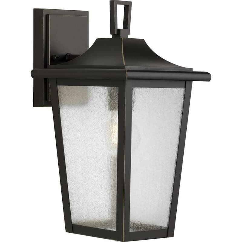 Iluminación de progreso Padgett 1 luz Bronce antiguo Aplique de pared de exterior con conexión dura y pantalla de vidrio transparente semilla - P560308-020.