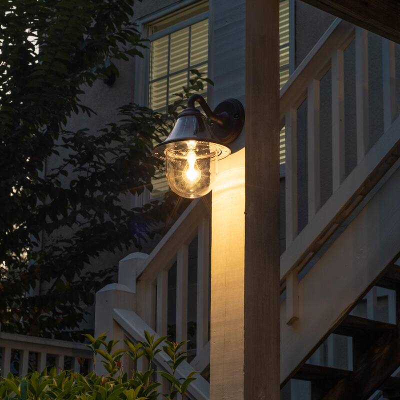 GAMA SONIC Orion Lámpara de pared al aire libre solar moderna de un foco en negro con tecnología Morph y bombilla LED de luz cálida blanca - 123010
