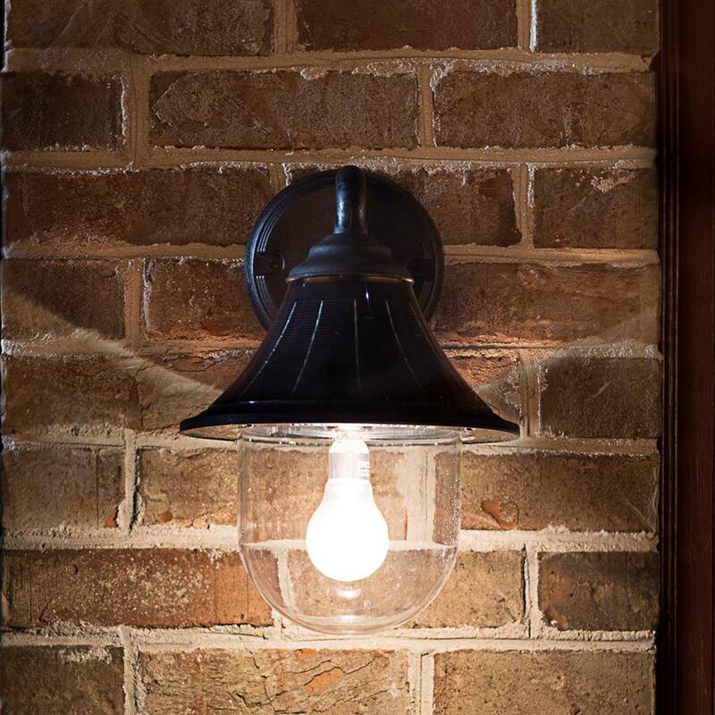 GAMA SONIC Orion Lámpara de pared al aire libre solar moderna de un foco en negro con tecnología Morph y bombilla LED de luz cálida blanca - 123010