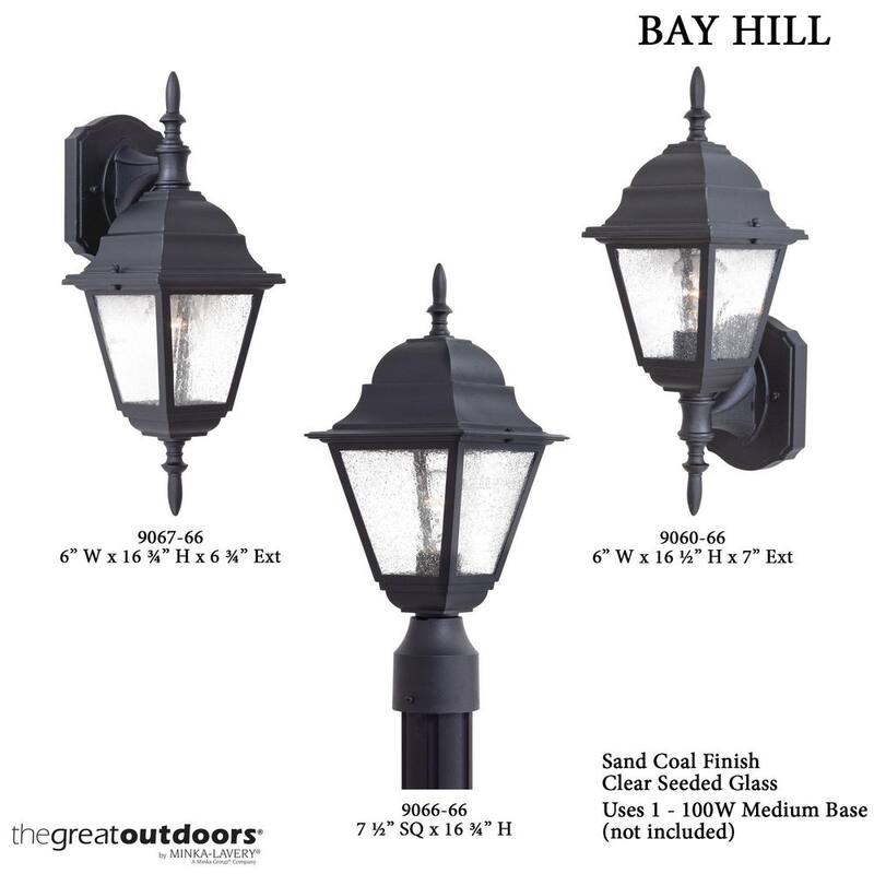 Los grandes exteriores de Minka Lavery Bay Hill Wall-Mount 1-Light Black Outdoor Wall Lantern Sconce - 9060-66.