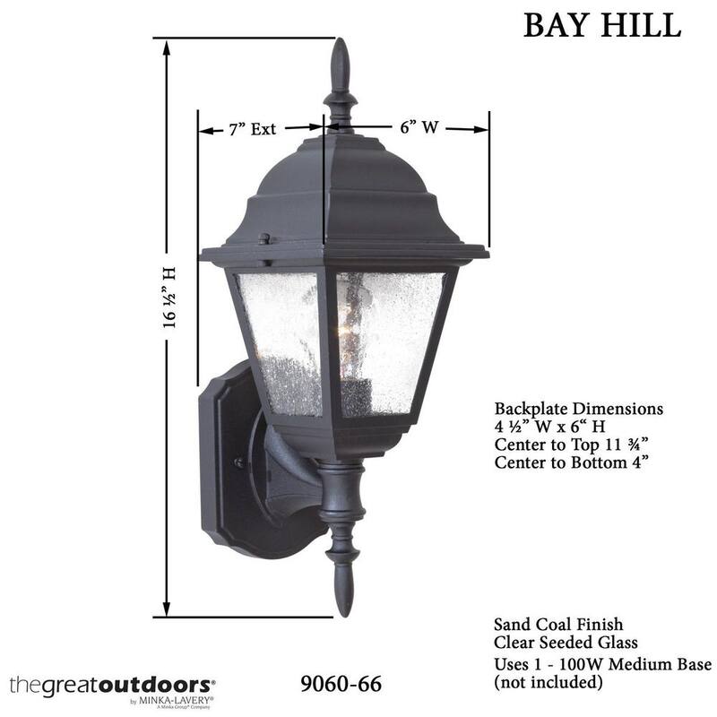 Los grandes exteriores de Minka Lavery Bay Hill Wall-Mount 1-Light Black Outdoor Wall Lantern Sconce - 9060-66.