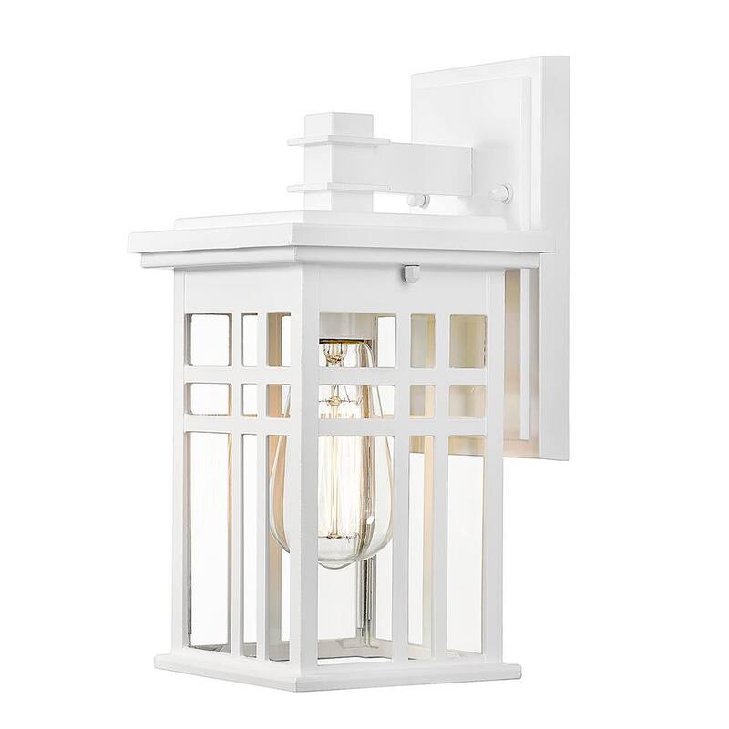 Luminaria de exteriores JAZAVA de 1 luz en color blanco con vidrio transparente, montaje fijo en pared, tipo de candil. (paquete de 1) - HD20068B1 WH