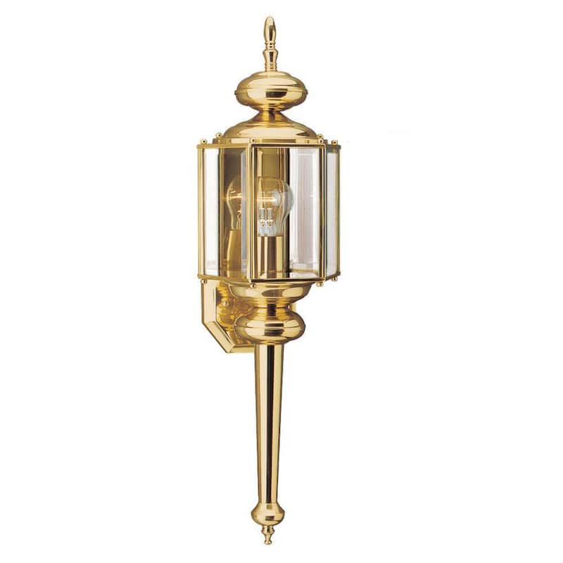 Generación Iluminación Clásica 7 pulgadas W 1-Luz Linterna de Pared Exterior de Latón Pulido con Vidrio Biselado Transparente - 8510-02