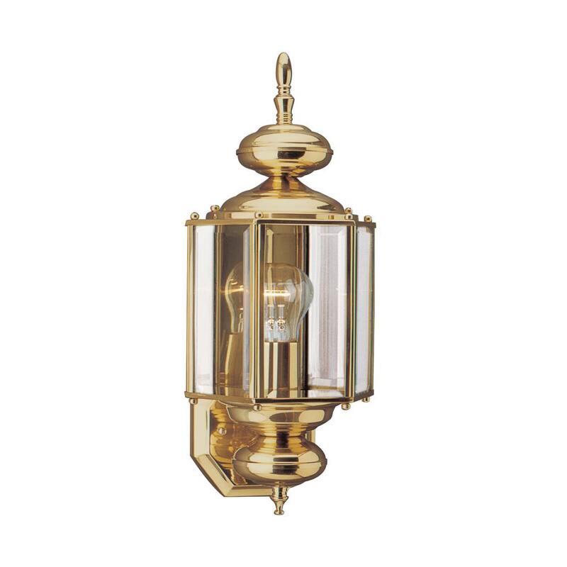 Generación Iluminación Clásica 7 pulgadas W 1-Luz Linterna de Pared Exterior de Latón Pulido con Vidrio Biselado Transparente - 8510-02