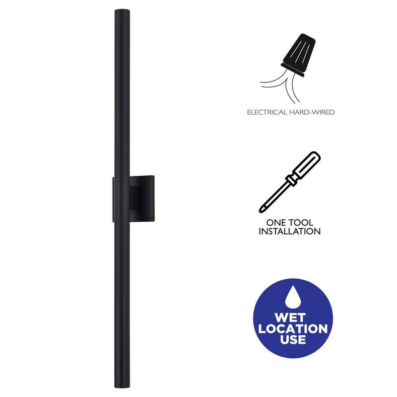 C Cattleya 38 in. Negro 2-Light 46-Watt Linterna de Pared Exterior con Cableado Duro LED Regulable con Difusor de Vidrio Esmerilado - HLA2479-LW