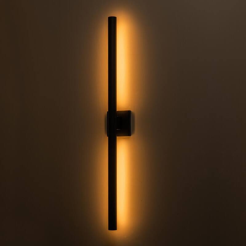 C Cattleya 38 in. Negro 2-Light 46-Watt Linterna de Pared Exterior con Cableado Duro LED Regulable con Difusor de Vidrio Esmerilado - HLA2479-LW