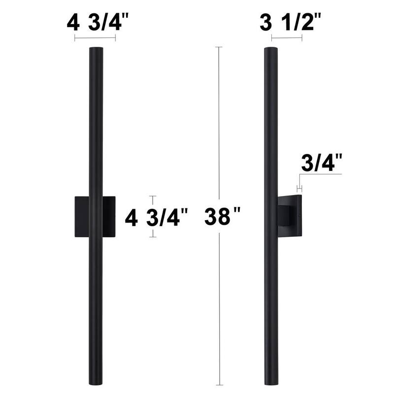 C Cattleya 38 in. Negro 2-Light 46-Watt Linterna de Pared Exterior con Cableado Duro LED Regulable con Difusor de Vidrio Esmerilado - HLA2479-LW