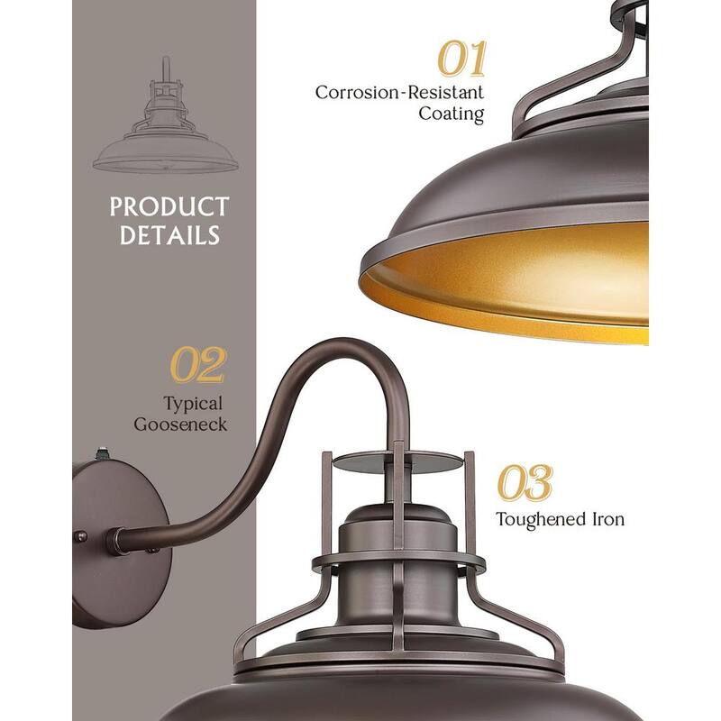 Lámpara de pared JAZAVA 18 pulgadas ORB de luz crepuscular a amanecer al aire libre con cableado duro y sin bombillas incluidas - HD4FY151PC-2ORB