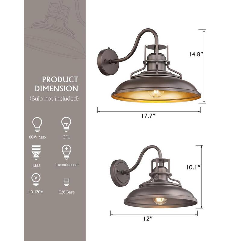 Lámpara de pared JAZAVA 18 pulgadas ORB de luz crepuscular a amanecer al aire libre con cableado duro y sin bombillas incluidas - HD4FY151PC-2ORB
