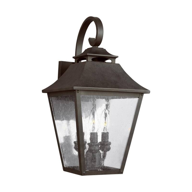 Iluminación de generación Galena Linterna de montaje en pared para exteriores de 3 luces en color sable con vidrio transparente sembrado - OL14403SBL