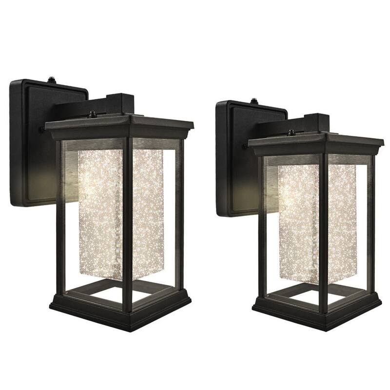 Lámpara de pared LUXRITE de 10 pulgadas de luz negra al amanecer LED Sconce 3CCT 3000K-5000K 12 vatios con vidrio burbuja sembrado para exteriores ETL IP54 (paquete de 2) - LR40306-2PK