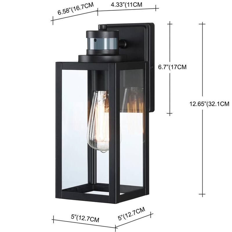 Lámpara de pared exterior Uixe 12 pulgadas con sensor de movimiento, luz tenue al amanecer y al atardecer, 1 luz, acabado negro mate - SSL-12121-MS