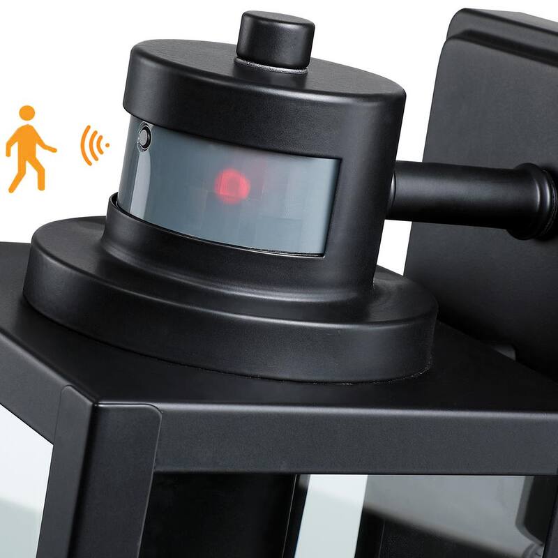 Lámpara de pared exterior Uixe 12 pulgadas con sensor de movimiento, luz tenue al amanecer y al atardecer, 1 luz, acabado negro mate - SSL-12121-MS