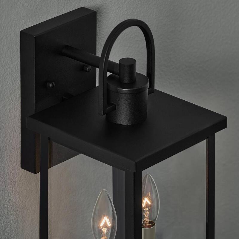 Lámpara de pared exterior con dos luces, textura negra mate, Hampton Bay Parkbend de 16 pulgadas, con cableado duro - HD-2384-BKT