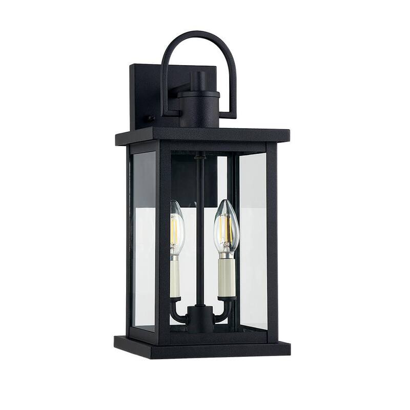 Lámpara de pared exterior con dos luces, textura negra mate, Hampton Bay Parkbend de 16 pulgadas, con cableado duro - HD-2384-BKT