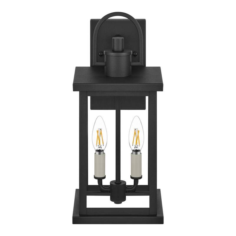 Lámpara de pared exterior con dos luces, textura negra mate, Hampton Bay Parkbend de 16 pulgadas, con cableado duro - HD-2384-BKT