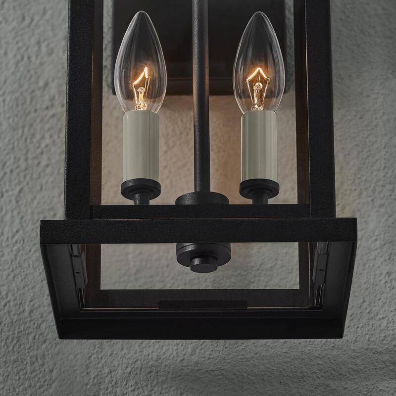 Lámpara de pared exterior con dos luces, textura negra mate, Hampton Bay Parkbend de 16 pulgadas, con cableado duro - HD-2384-BKT