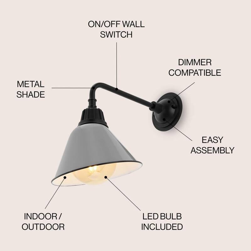 JONATHAN y Croydon 9.63 pulgadas Gris 1 luz Granero Industrial de estilo granero Interior/Exterior Lámpara de Pared Exterior de Brazo Flexible de Hierro con LED - JYL7612D