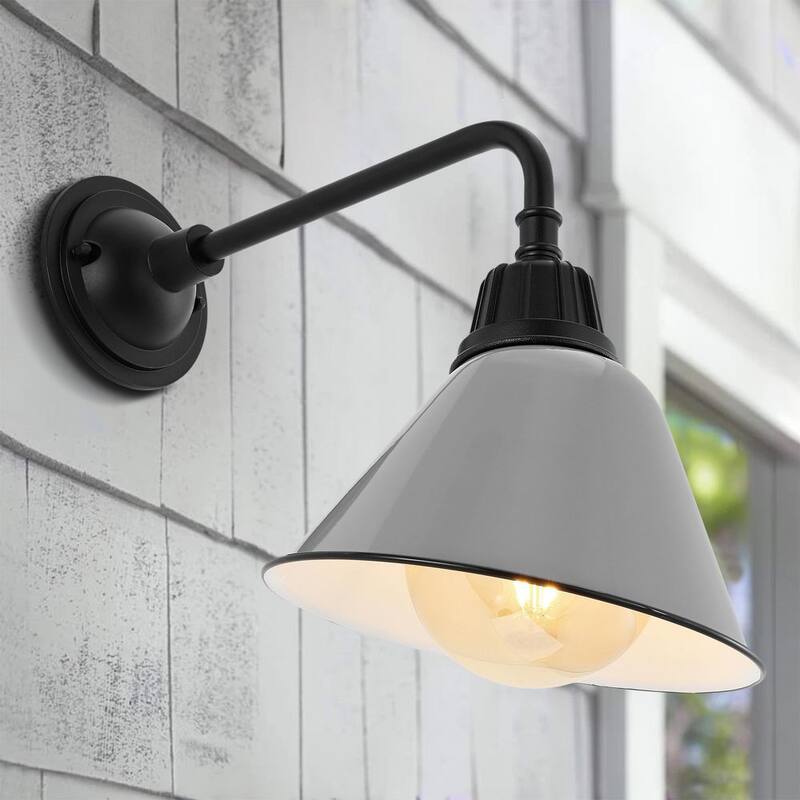 JONATHAN y Croydon 9.63 pulgadas Gris 1 luz Granero Industrial de estilo granero Interior/Exterior Lámpara de Pared Exterior de Brazo Flexible de Hierro con LED - JYL7612D