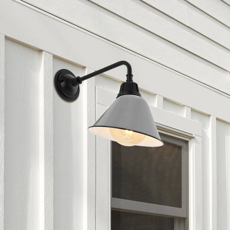 JONATHAN y Croydon 9.63 pulgadas Gris 1 luz Granero Industrial de estilo granero Interior/Exterior Lámpara de Pared Exterior de Brazo Flexible de Hierro con LED - JYL7612D