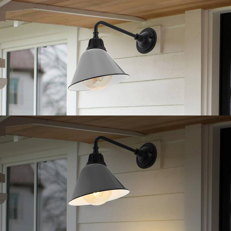 JONATHAN y Croydon 9.63 pulgadas Gris 1 luz Granero Industrial de estilo granero Interior/Exterior Lámpara de Pared Exterior de Brazo Flexible de Hierro con LED - JYL7612D