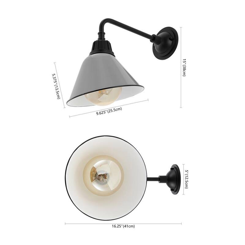 JONATHAN y Croydon 9.63 pulgadas Gris 1 luz Granero Industrial de estilo granero Interior/Exterior Lámpara de Pared Exterior de Brazo Flexible de Hierro con LED - JYL7612D