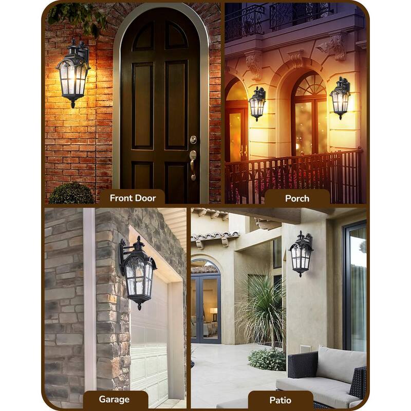 EDISHINE 20.2 pulgadas. Linterna de pared exterior con sensor de movimiento en color negro, de gran tamaño, con cristal de ondas de agua - HOWL07J