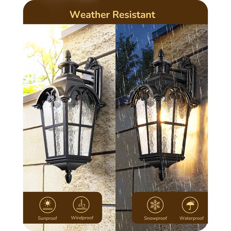EDISHINE 20.2 pulgadas. Linterna de pared exterior con sensor de movimiento en color negro, de gran tamaño, con cristal de ondas de agua - HOWL07J