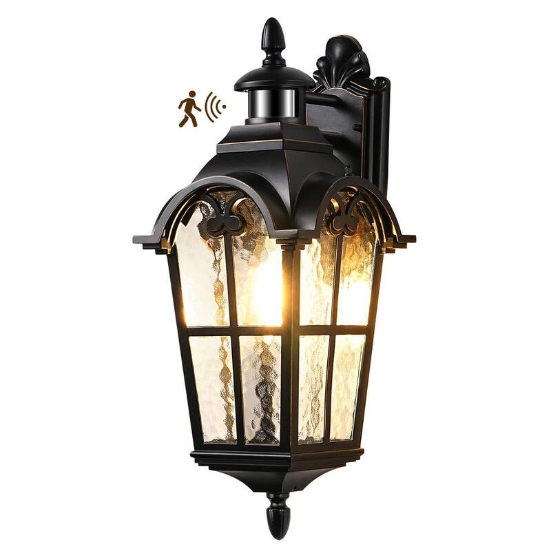 EDISHINE 20.2 pulgadas. Linterna de pared exterior con sensor de movimiento en color negro, de gran tamaño, con cristal de ondas de agua - HOWL07J