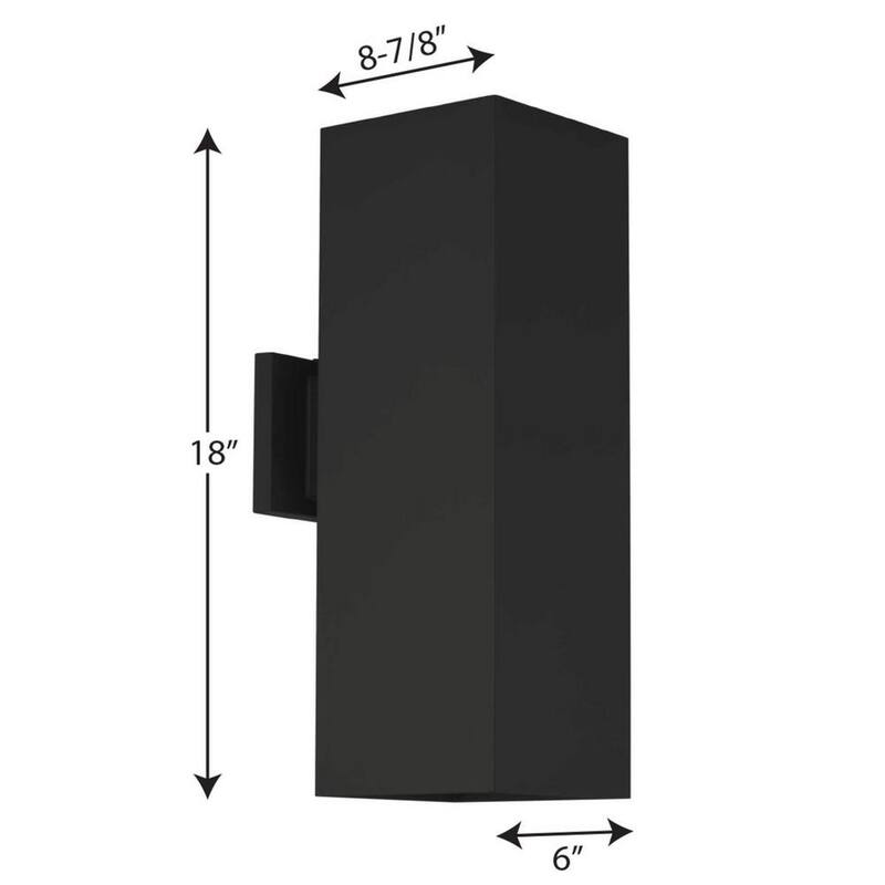 Lámpara de pared moderna negra cuadrada de 6" con dos luces de Progress Lighting para espacios exteriores con salida de luz hacia arriba y hacia abajo - P5644-31