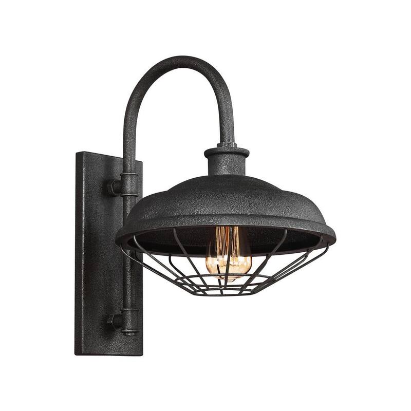 Generación de Iluminación Lennex 1-Luz Linterna de Pared de Metal Gris Acabado Aluzinc para Exteriores de 17.25 pulg. - WB1828SGM