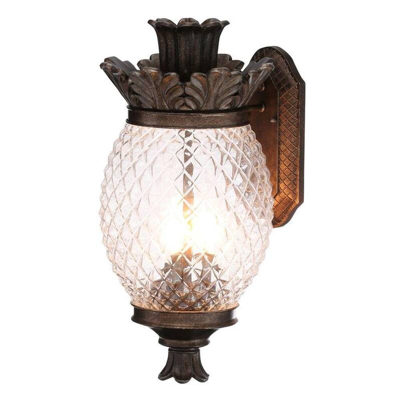 Lámpara de pared exterior para cochera Monteaux Lighting de 3 luces con diseño de piña en bronce y cristal estampado - BL0121113-3-M