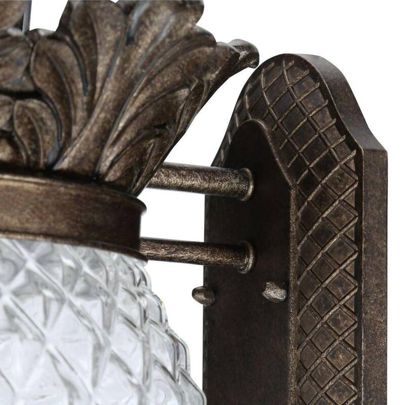 Lámpara de pared exterior para cochera Monteaux Lighting de 3 luces con diseño de piña en bronce y cristal estampado - BL0121113-3-M