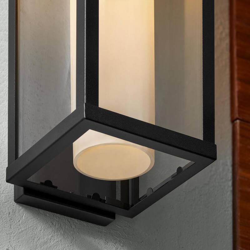 Colección de Decoradores de Hogar Aberdeen 18.75 pulg. 1 Luz Aplique de Pared Exterior Negro con Pantallas Exteriores Claras e Interiores de Cristal Esmerilado - 51462 BK