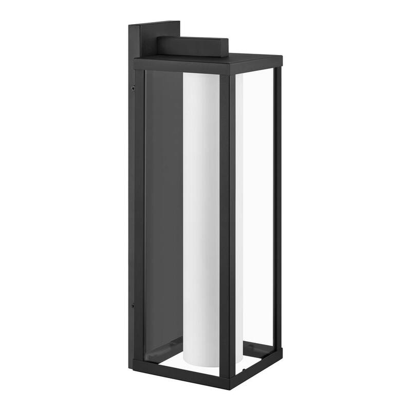 Colección de Decoradores de Hogar Aberdeen 18.75 pulg. 1 Luz Aplique de Pared Exterior Negro con Pantallas Exteriores Claras e Interiores de Cristal Esmerilado - 51462 BK